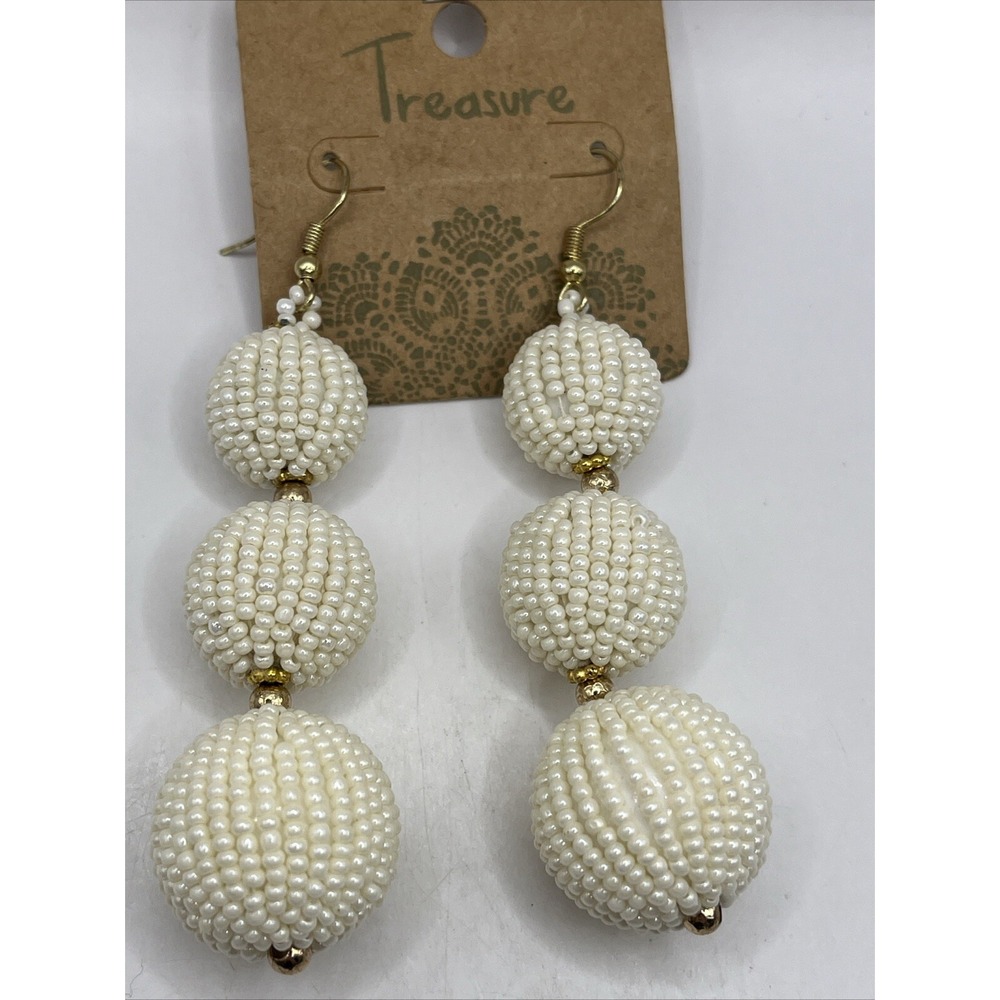 Treasure Beaded Dangle Earrings 3.5" Holiday Christmas Made in India